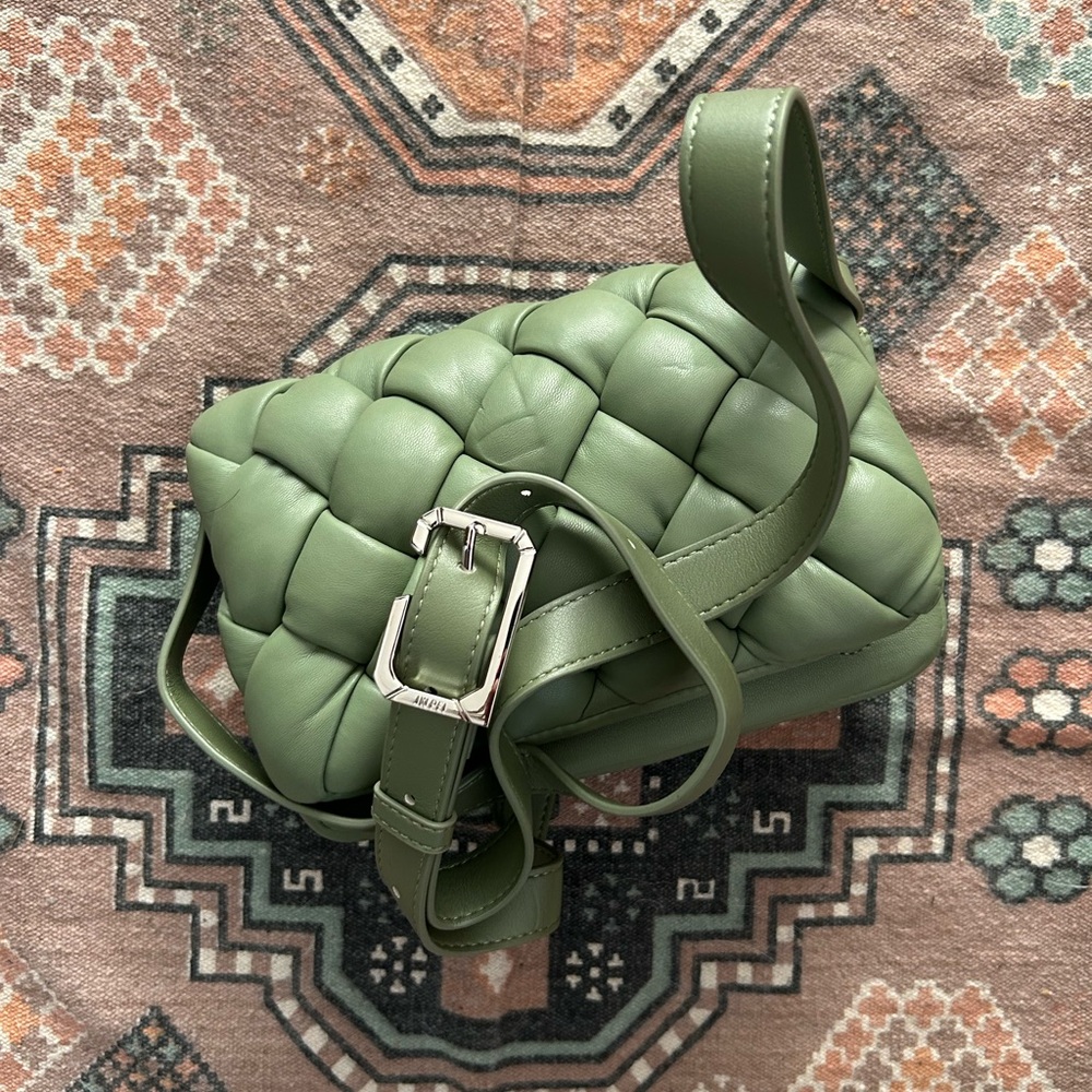Braided Leather Shoulder Bag in Sage Green